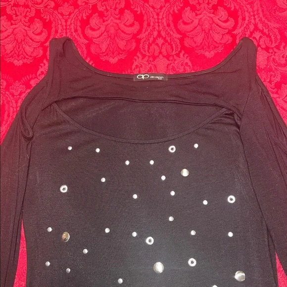 Sexy Black Dress with Cold Shoulder and lots of Silver Studs - Picture 2 of 6